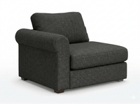 Alloy gray modular sectional end track with rolled arm on a white background.
