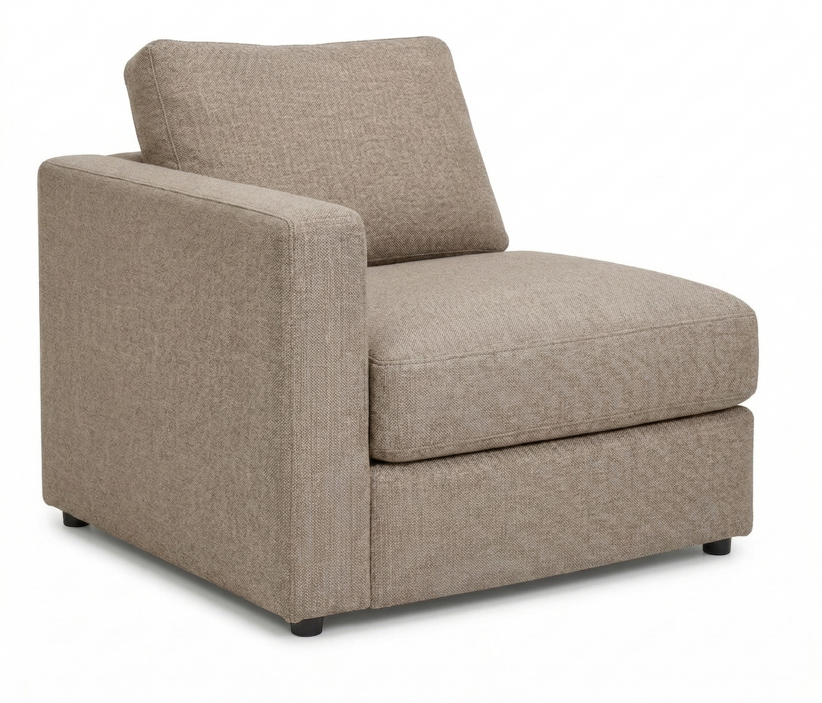 Fawn modular sectional end chair with track arm on a white background.