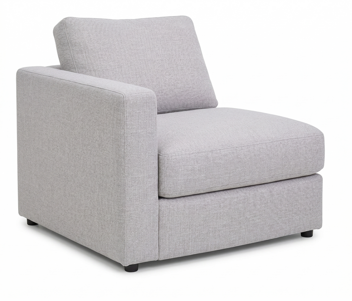 Tofu gray modular sectional end chair with track arm on a white background.