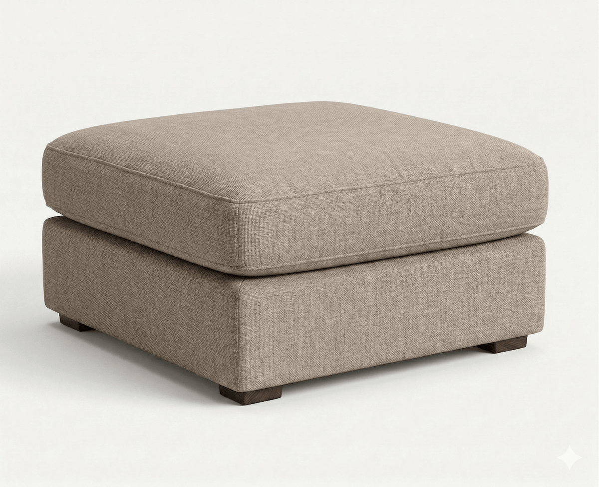Fawn modular sectional ottoman on a white background.