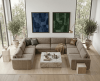 8-piece modular sectional in fawn color variant.