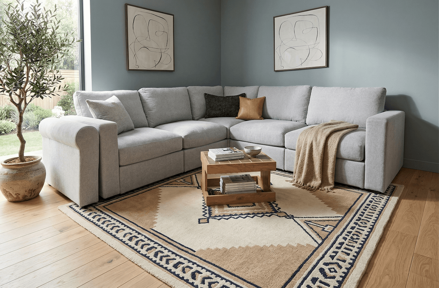 5-piece modular sectional in tofu color variant.